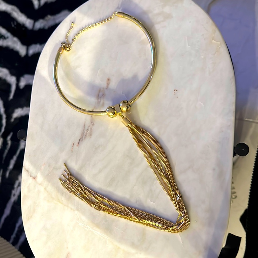Cleopatra Gold Style Necklace with Ball and long Fringe Chain Design